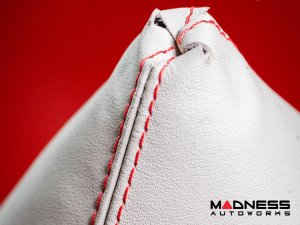 FIAT 124 Spider Gear Shift + eBrake Boot Kit - Black Italy - White Leather w/ Red Stitching